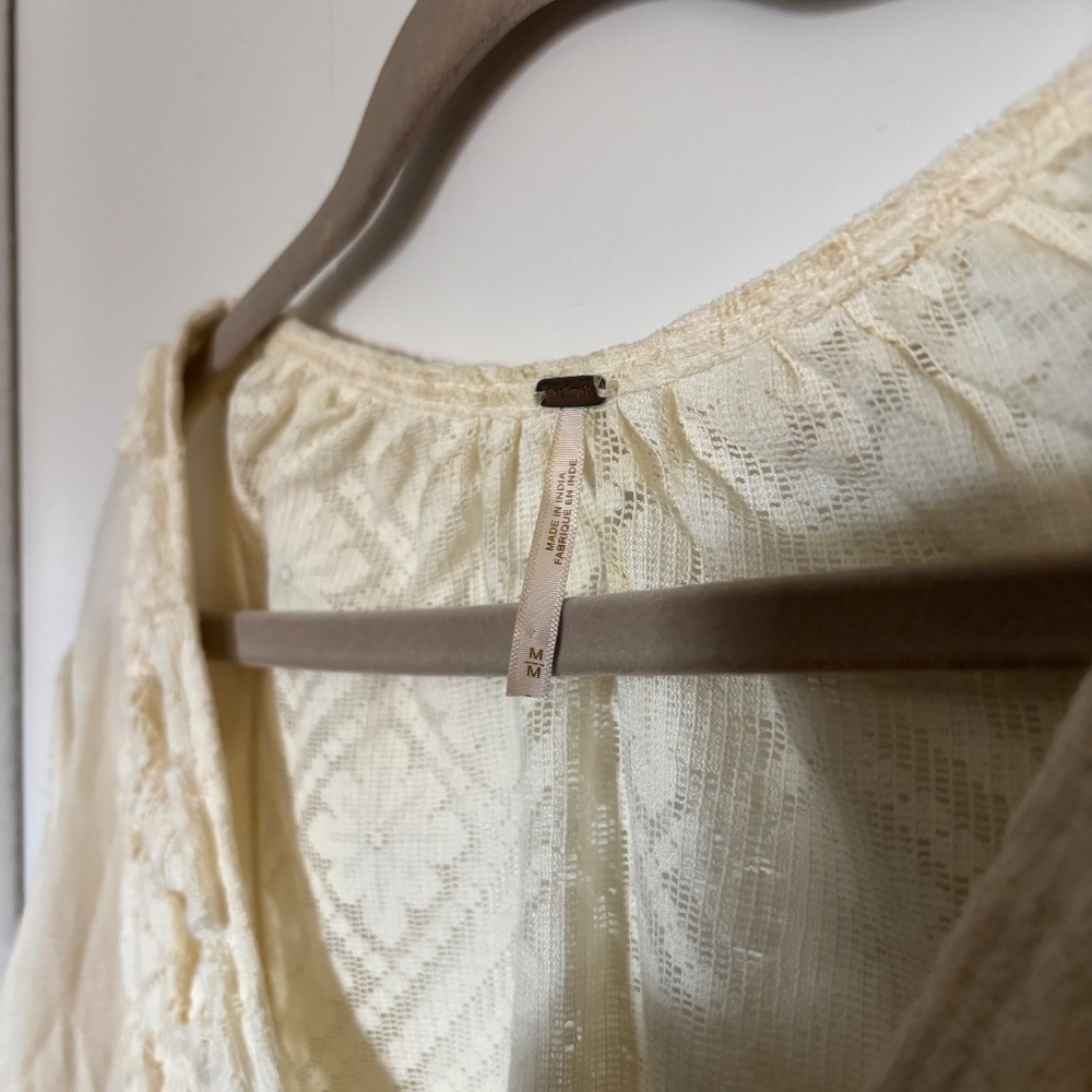 Free People Mae Embroidered Lace Button Down Top Ivory Medium - Picture 7 of 11